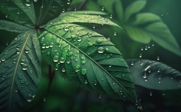 A green leaf with water droplets on it