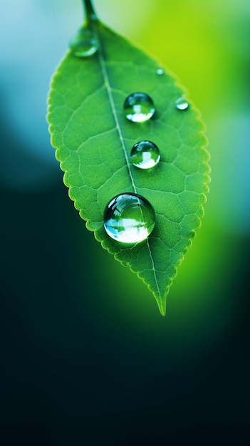 a green leaf with water droplets on it