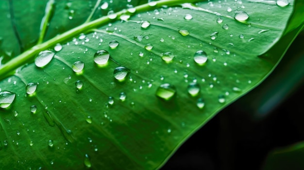 A green leaf with water droplets on it