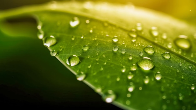 A green leaf with water droplets on it