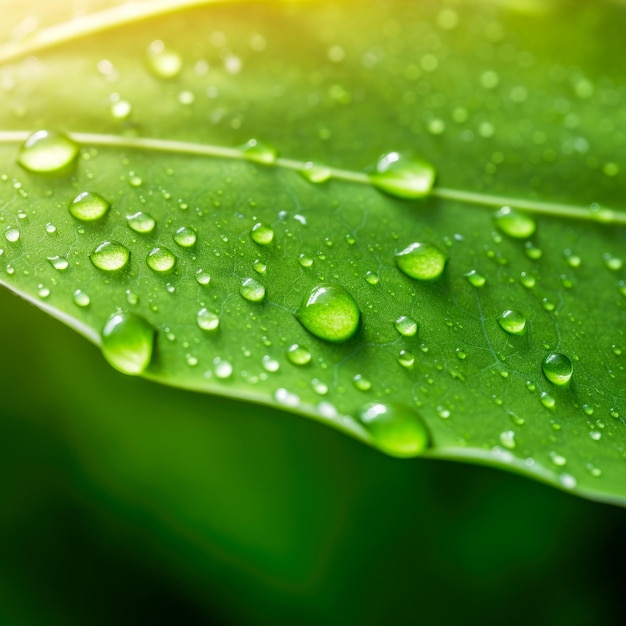 A green leaf with water droplets on it