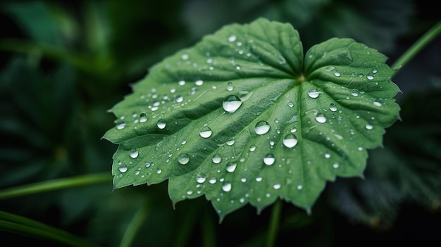 A green leaf with water droplets on it