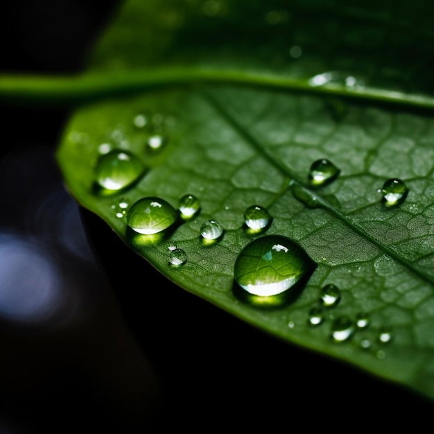 A green leaf with water droplets on it