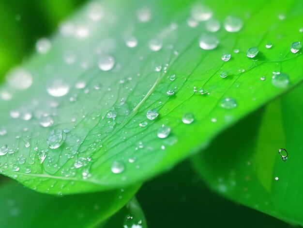 A green leaf with water drops on it and a green leaf