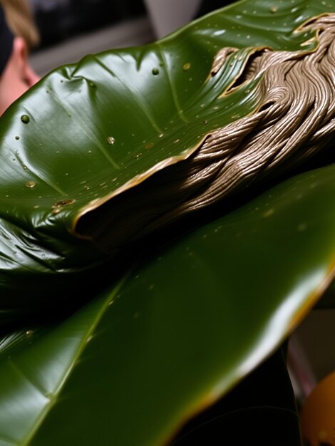 Photo a green leaf with water drops on it