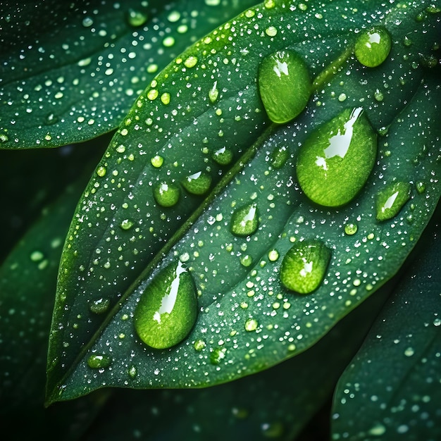 Photo green leaf with water drops on it