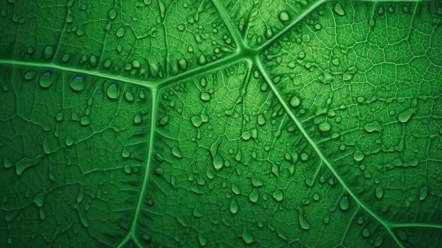 A green leaf with water drops on it