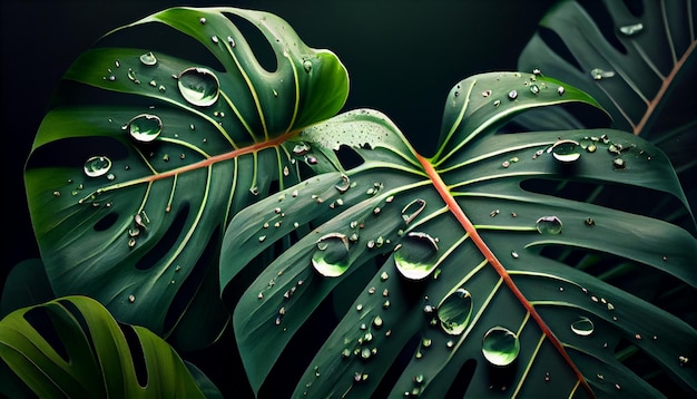 A green leaf with water drops on it