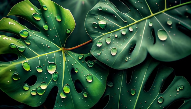 A green leaf with water drops on it