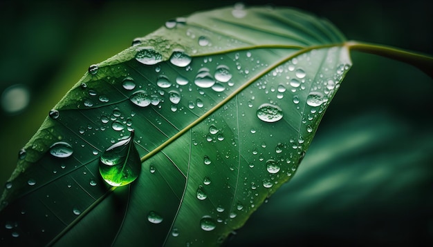 A green leaf with water drops on it