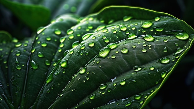 A green leaf with water drops on it