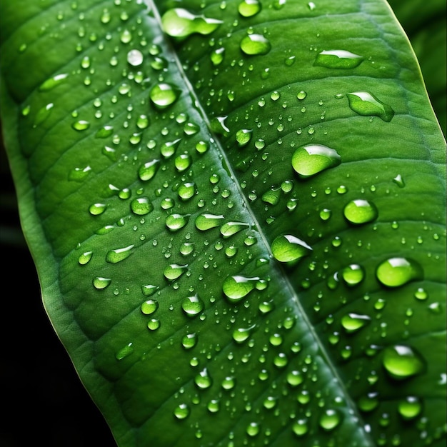 A green leaf with water drops on it