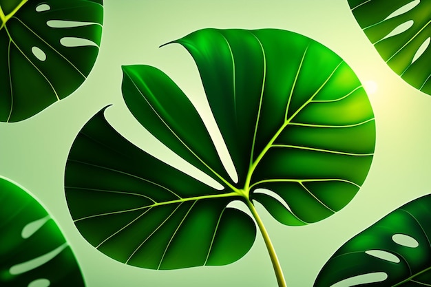 A green leaf with the word monstera on it