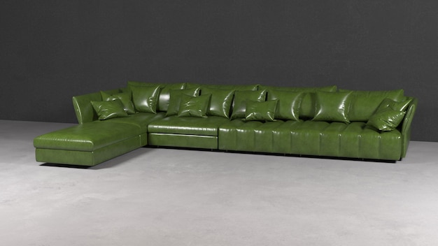 A green leather couch with the word " z " on it