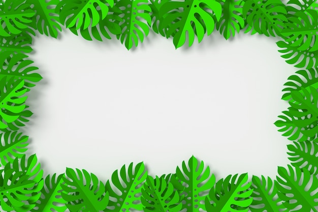 Green Leaves are framed on white background, 3d rendering