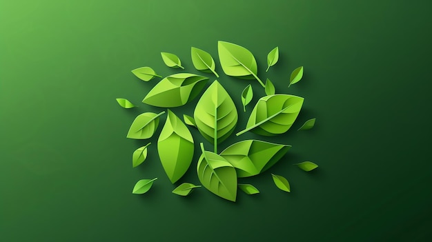 Green leaves arranged in a circle on a green background creating a modern and organic design