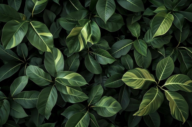 Green leaves background Tropical leaves texture Top view Flat lay