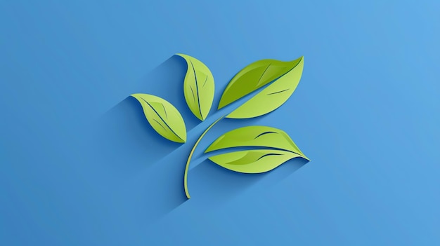 Green leaves on a blue background