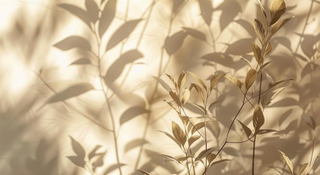 Photo green leaves cast shadows on a beige wall in the afternoon sun