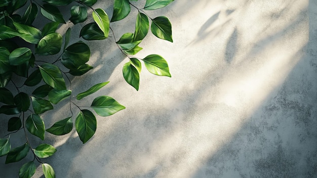 Green Leaves Casting Shadows on a Textured Wall