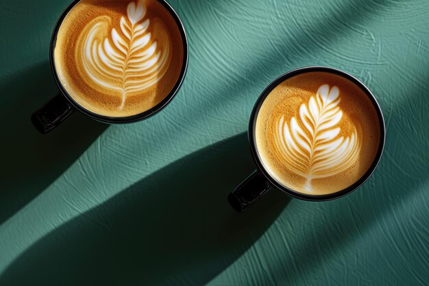 Photo green leaves and a cup of coffee