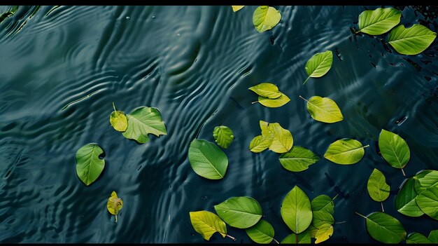 Photo green leaves floating on tranquil water surface with minimalist composition