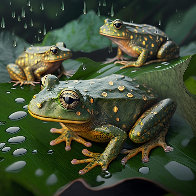 Green leaves frog rainy season images Generative AI