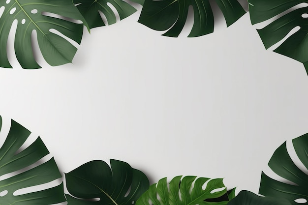 Green leaves monstera nature frame layout of tropical plant bush on white background