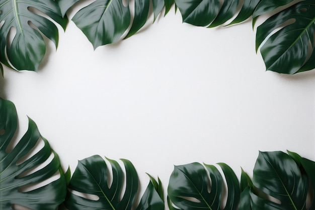 Green leaves monstera nature frame layout of tropical plant bush on white background