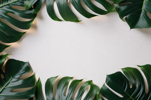 Green leaves monstera nature frame layout of tropical plant bush on white background