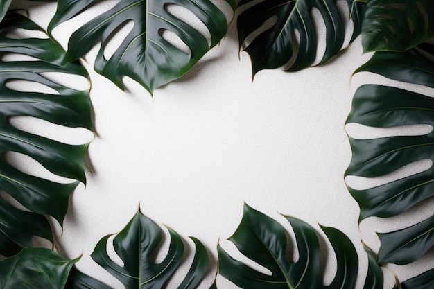 Green leaves monstera nature frame layout of tropical plant bush on white background