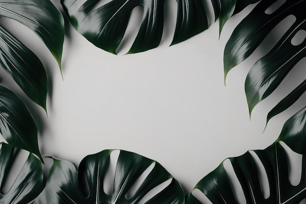 Green leaves monstera nature frame layout of tropical plant bush on white background