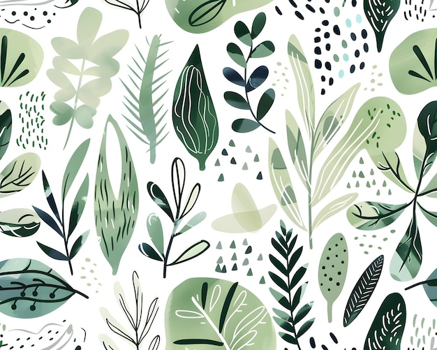 Photo green leaves pattern seamless watercolor style illustration