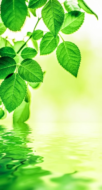 Green leaves and spring water eco nature and bio energy background