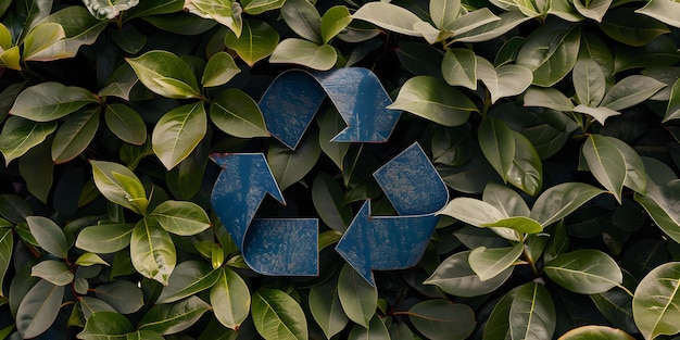 Green Leaves Surrounding Blue Recycling Symbol