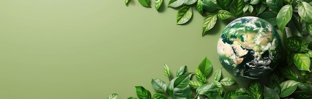 Green Leaves Surrounding A Globe On A Green Background