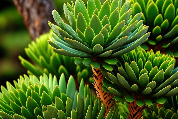 Green leaves on a tree close up with a natural background Araucaria araucana