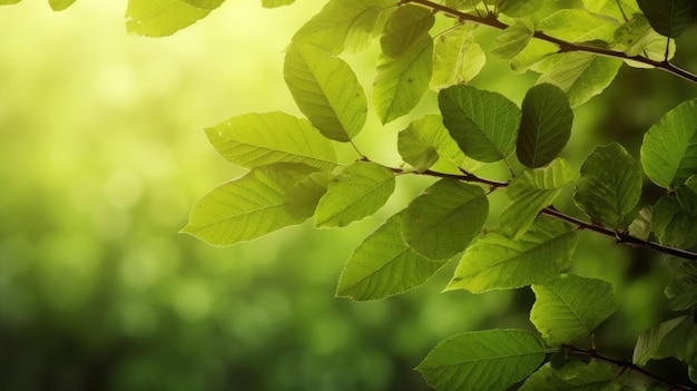 Green leaves on a tree with the sun shining on them