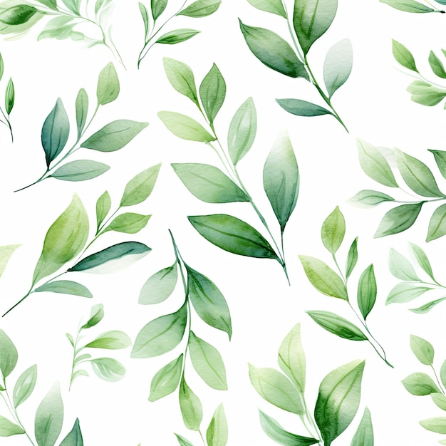 green leaves watercolor seamless pattern