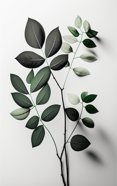 green leaves on a white background in the style of anticlutter minimalist designs pigeoncore