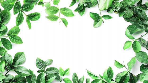 green leaves on a white background with copy space