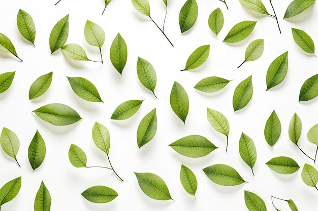 Green leaves on white background