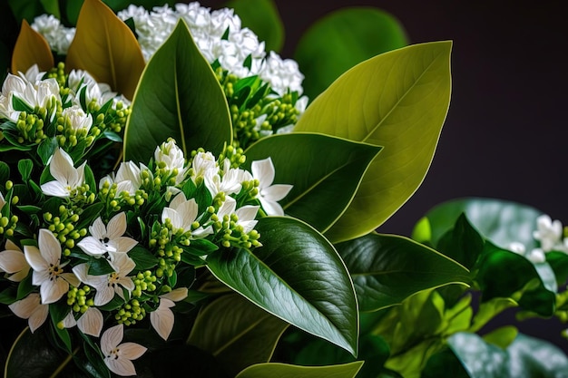 Green leaves with white blooms