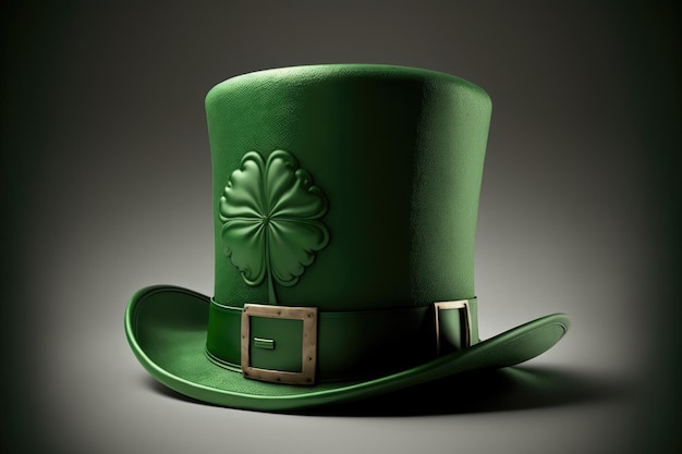 A green leprechaun hat with a clover on it.