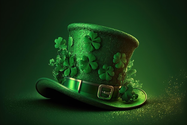 Green leprechaun hat with a trefoil Symbol of the celebration of St Patrick's Day