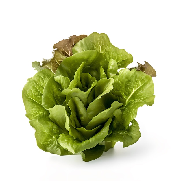 A green lettuce is on a white background