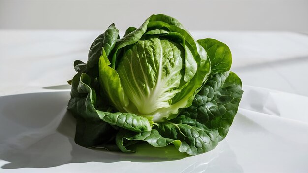 Green lettuce on a white surface