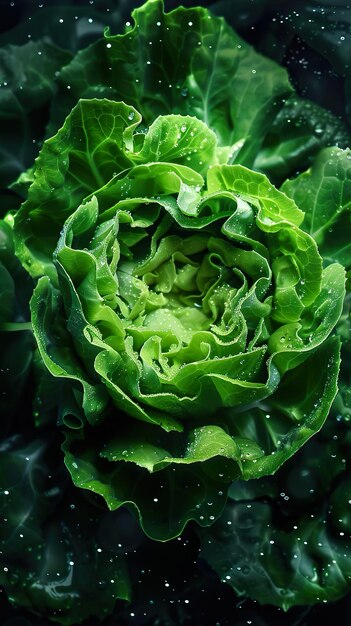 Photo a green lettuce with a wet background