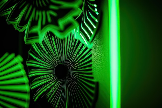 A green light is lit up with a black light behind it.