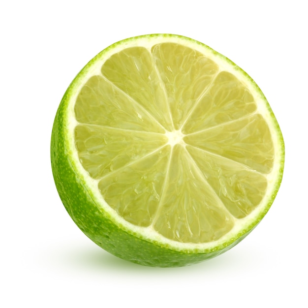 Green lime isolated. half a citrus fruit.